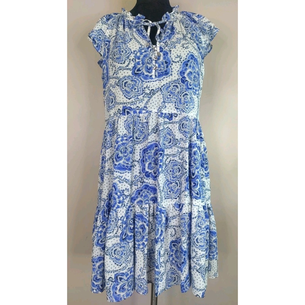 Tommy Hilfiger Women Purple White‎ Floral Flutter Sleeve Tiered Sundress Size 10
